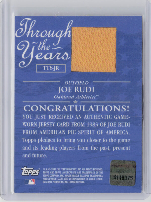 2002 Topps American Pie Spirit of America Joe Rudi MEM #TTY-JR Athletics Through - Image 3