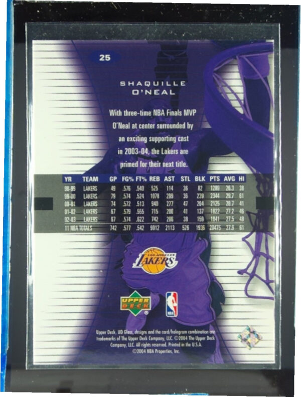 2003-04 UD Glass Shaquille O'Neal #25 Lakers - Image 3
