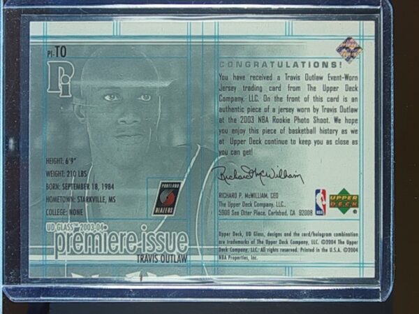 2003-04 UD Glass Travis Outlaw JSY #PI-TO Blazers Premier Issue Jerseys - Image 3