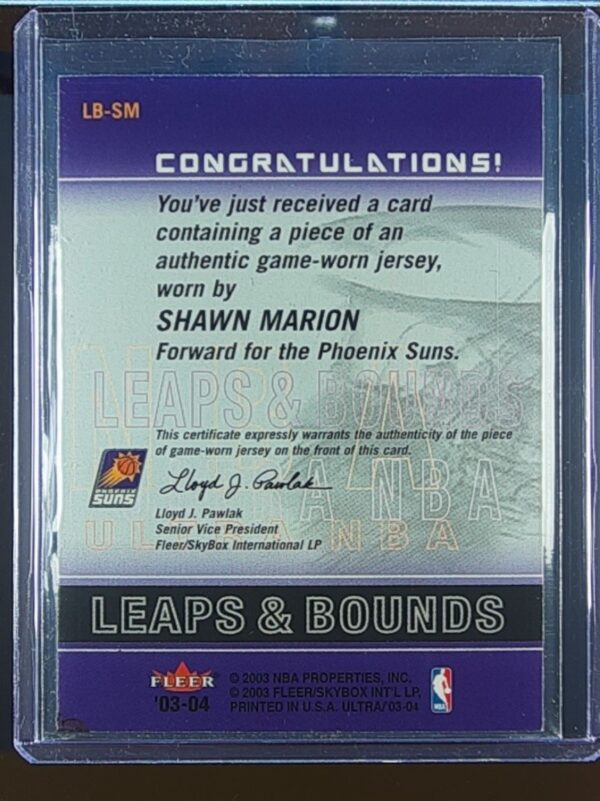 2003-04 Ultra Shawn Marion JSY #LB-SM Suns Leaps and Bounds Game Used - Image 3