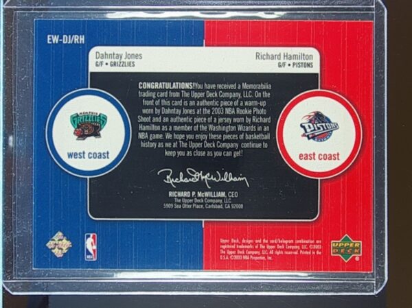 2003-04 Upper Deck Dahntay Jones / Richard Hamilton JSY #EW-DJ/RH Pistons - Image 3