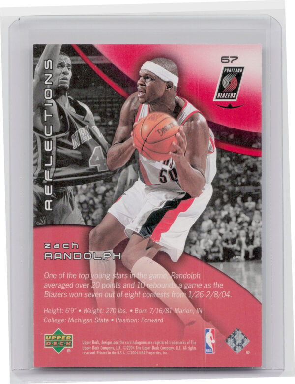 2003-04 Upper Deck Triple Dimensions Zach Randolph SN500 #67 Blazers Reflections - Image 3