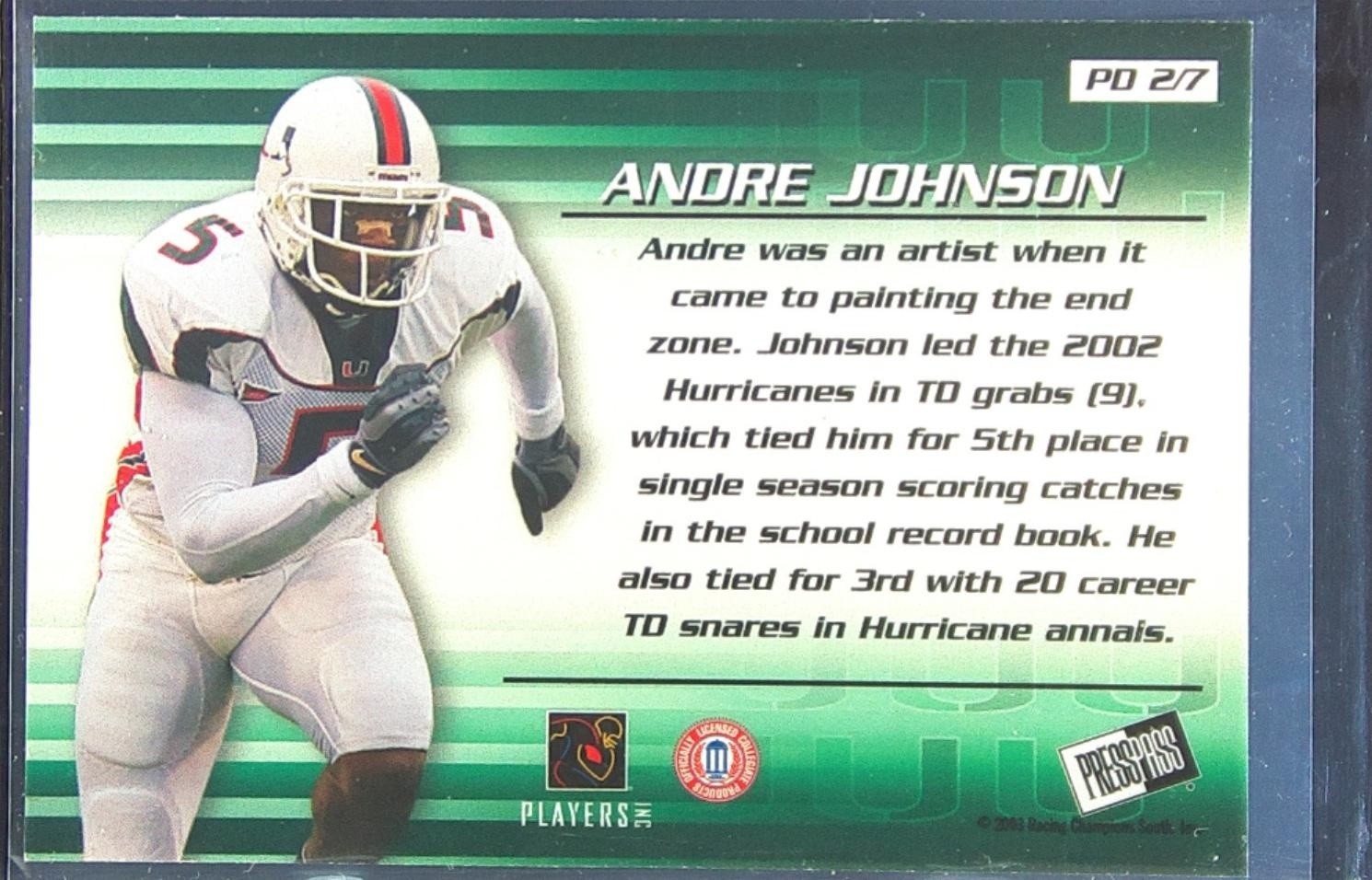 2003 Press Pass Andre Johnson #PD2 Hurricanes Paydirt - Image 3
