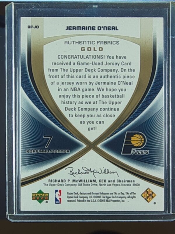 2004-05 SP Game Used Jermaine O'Neal JSY /100 #AF-JO Pacers Authentic Fabrics G - Image 3