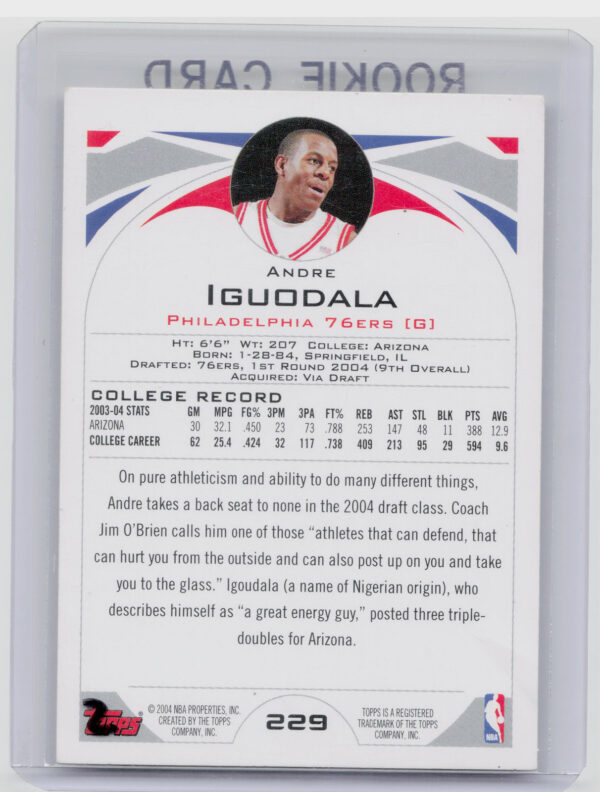 2004-05 Topps Andre Iguodala RC #229 76ers - Image 3