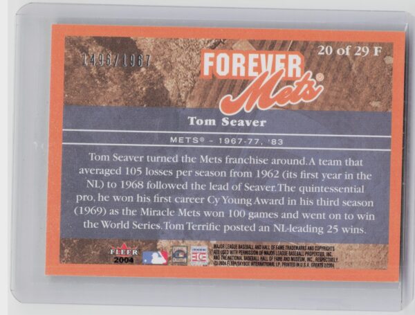 2004 Fleer Greats of the Game Tom Seaver /1967 #20F Mets Forever - Image 3
