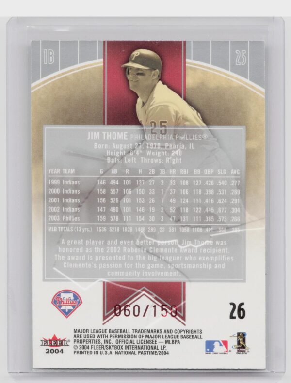 2004 Fleer National Pastime Jim Thome Red Foil /150 #26 Phillies - Image 3