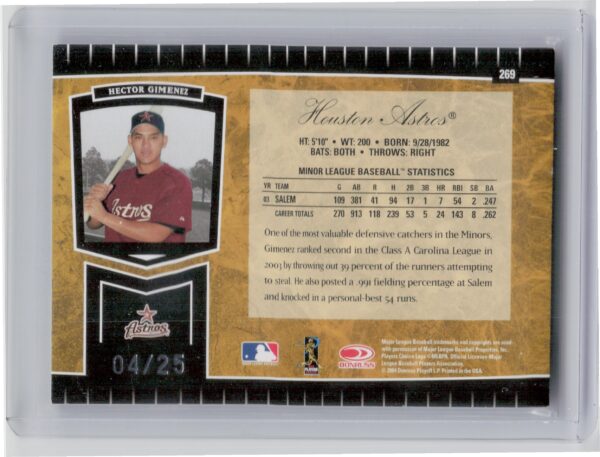 2004 Leaf Certified Cuts Hector Gimenez AU SN25 #269 Astros Marble Signature Gol - Image 3