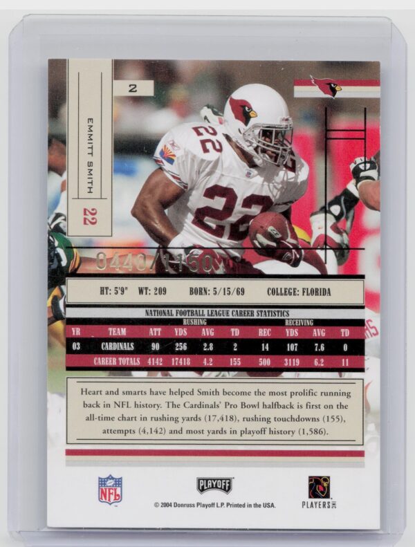 2004 Playoff Absolute Memorabilia Emmitt Smith 2 Cardinals - Image 3