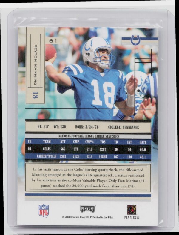 2004 Playoff Absolute Memorabilia Peyton Manning #61 Colts - Image 3