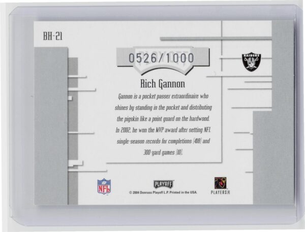 2004 Playoff Absolute Memorabilia Rich Gannon /1000 #BH-21 Raiders Boss Hoggs - Image 3