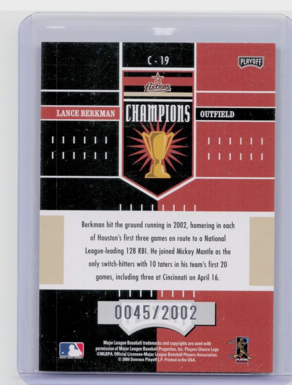 2004 Playoff Honors Lance Berkman /2002 #C-19 Astros Champions - Image 3
