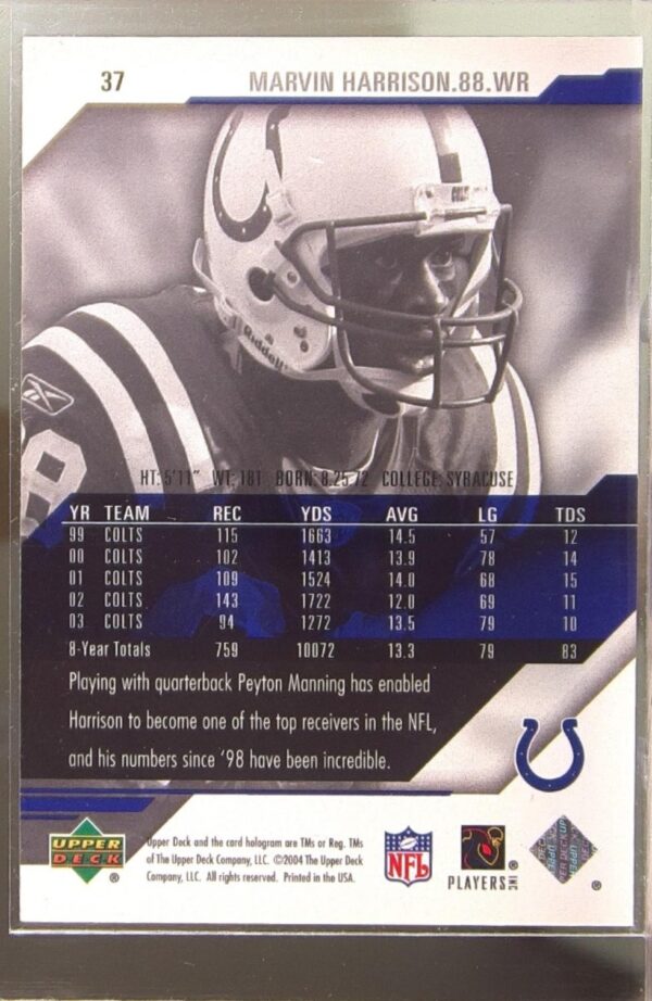 2004 Upper Deck Diamond Pro Sigs Marvin Harrison #37 Colts - Image 3