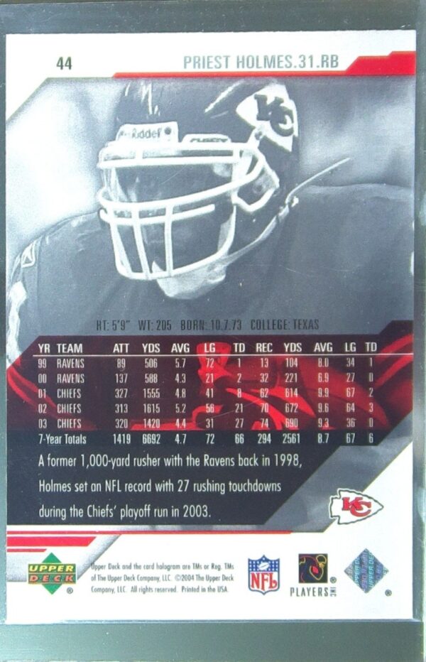 2004 Upper Deck Diamond Pro Sigs Priest Holmes #44 Chiefs - Image 3