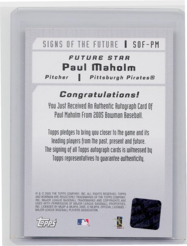 2005 Bowman Paul Maholm AU #SOF-PM Pirates Signs of the Future - Image 3