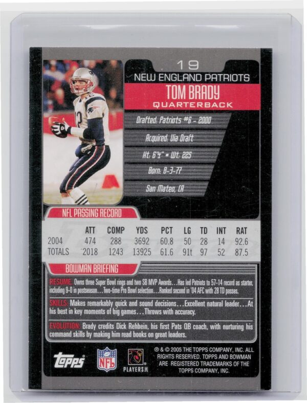 2005 Bowman Tom Brady #19 Patriots - Image 3