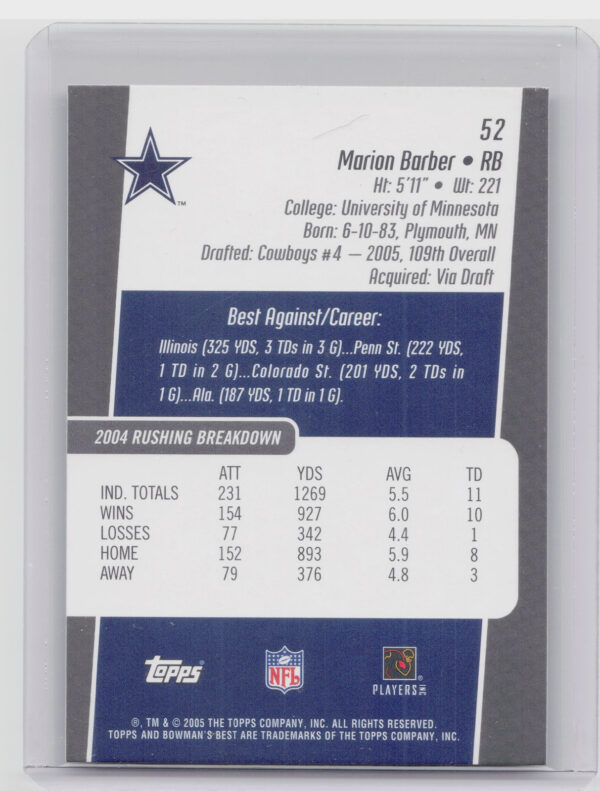 2005 Bowman's Best Marion Barber RC #52 Cowboys - Image 3