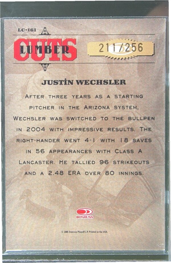 2005 Donruss Leather & Lumber Justin Wechsler Auto /256 #LC-161 Diamondbacks - Image 3