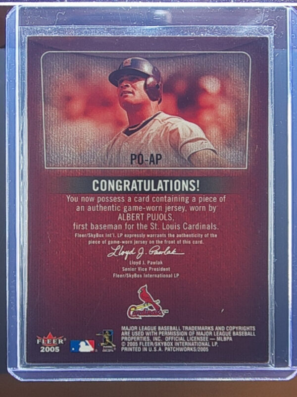 2005 Fleer Patchworks Albert Pujols MEM #PO-AP Cardinals Property of Jersey - Image 3