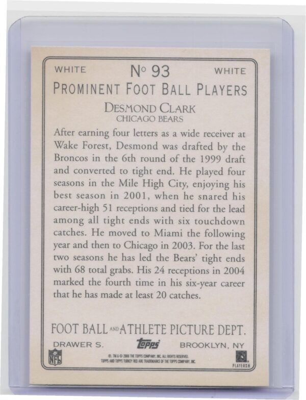 2005 Topps Turkey Red Desmond Clark White #93 Bears - Image 3