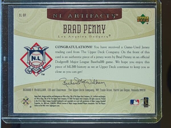 2005 UD Artifacts Brad Penny /325 JSY #NL-BP Dodgers AL/NL Artifacts - Image 3