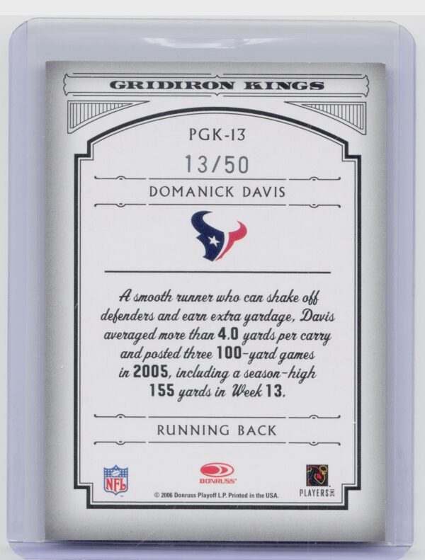 2006 Donruss Threads Domanick Davis /50 #PGK-13 Texans Framed Blue - Image 3