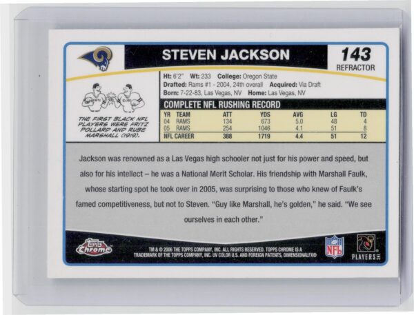 2006 Topps Steven Jackson #272 Rams - Image 3