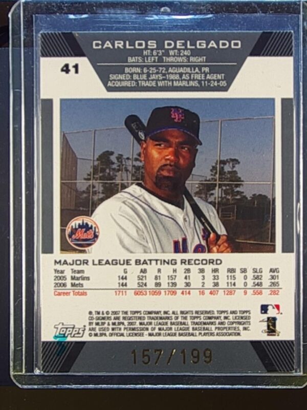 2007 Topps Co-Signers Carlos Delgado / David Wright Silver Red /199 VAR #41 Met - Image 3