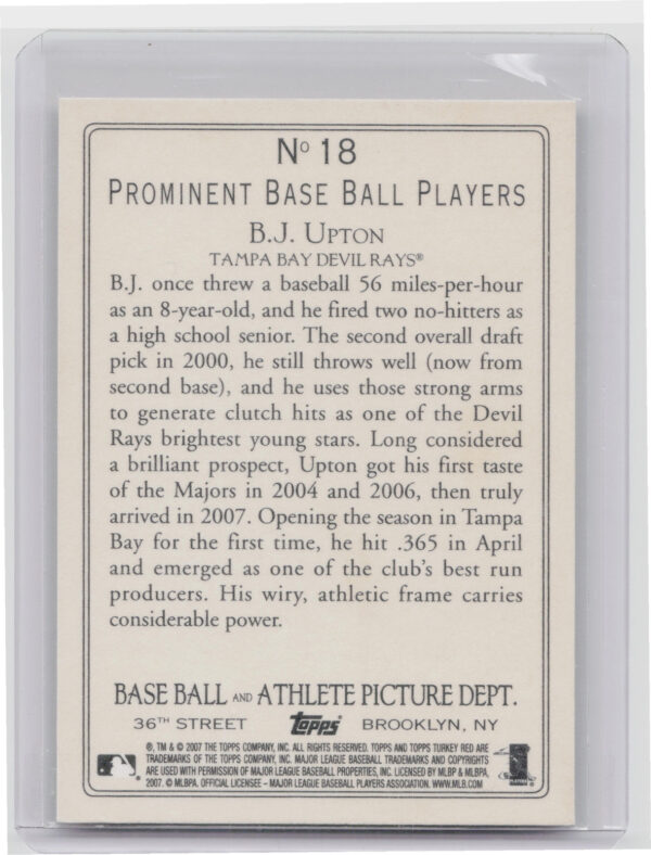 2007 Topps Turkey Red B.J. Upton #18 Rays - Image 3