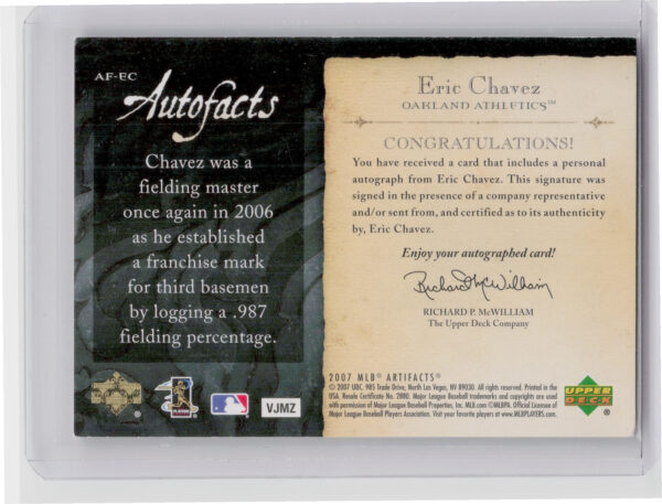 2007 Upper Deck Artifacts Eric Chavez AU #AF-EC Athletics Autofacts - Image 3