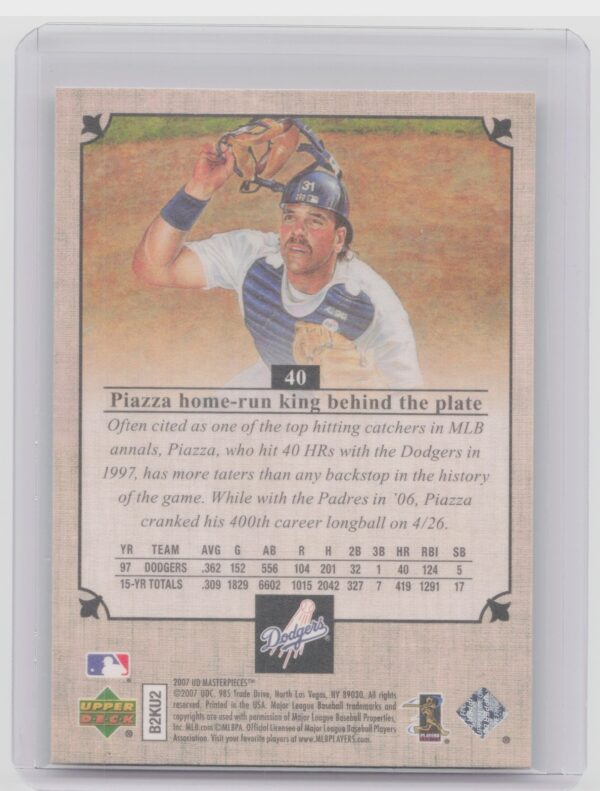 2007 Upper Deck Masterpieces Mike Piazza #40 Dodgers - Image 3