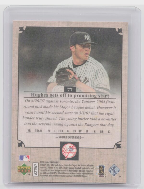2007 Upper Deck Masterpieces Phil Hughes #77 Yankees - Image 3