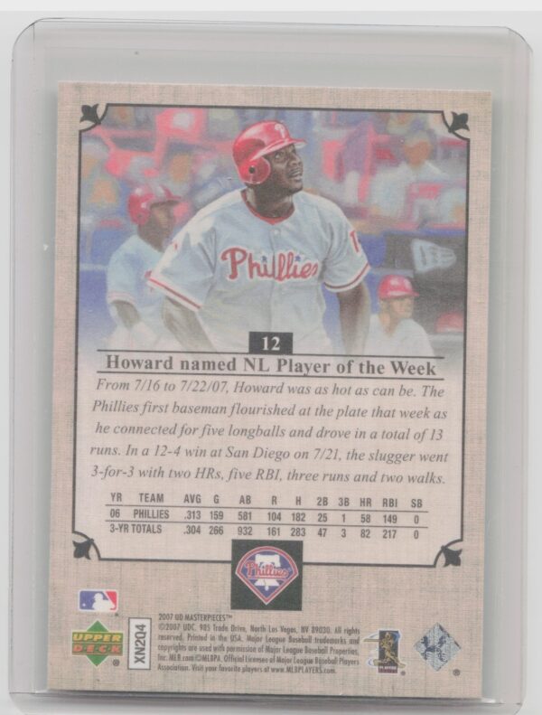 2007 Upper Deck Masterpieces Ryan Howard #12 Phillies - Image 3