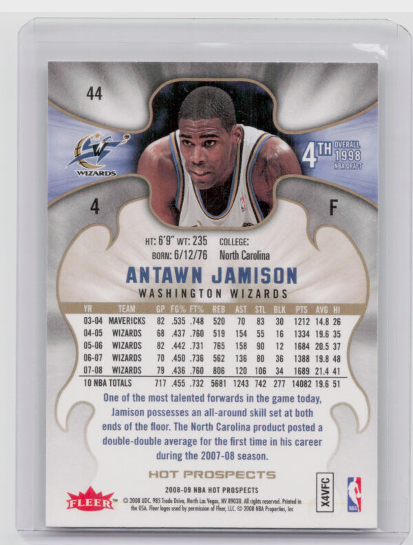 2008-09 Fleer Hot Prospects Antawn Jamison #44 Wizards - Image 3