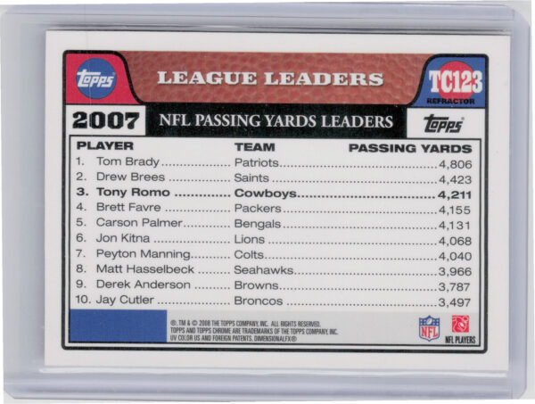 2008 Topps Chrome Tony Romo Refractors #TC123 Cowboys - Image 3