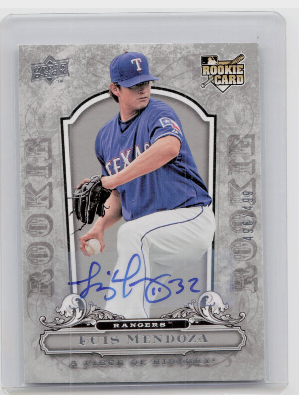 2008 Upper Deck A Piece of History Luis Mendoza AU SN499 #147 Rangers Rookie Aut
