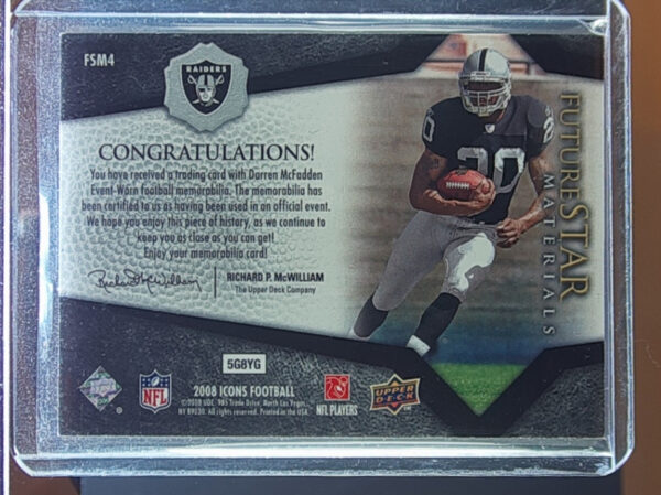 2008 Upper Deck Icons Darren McFadden MEM #FSM4 Raiders Future Stars Materials - Image 3