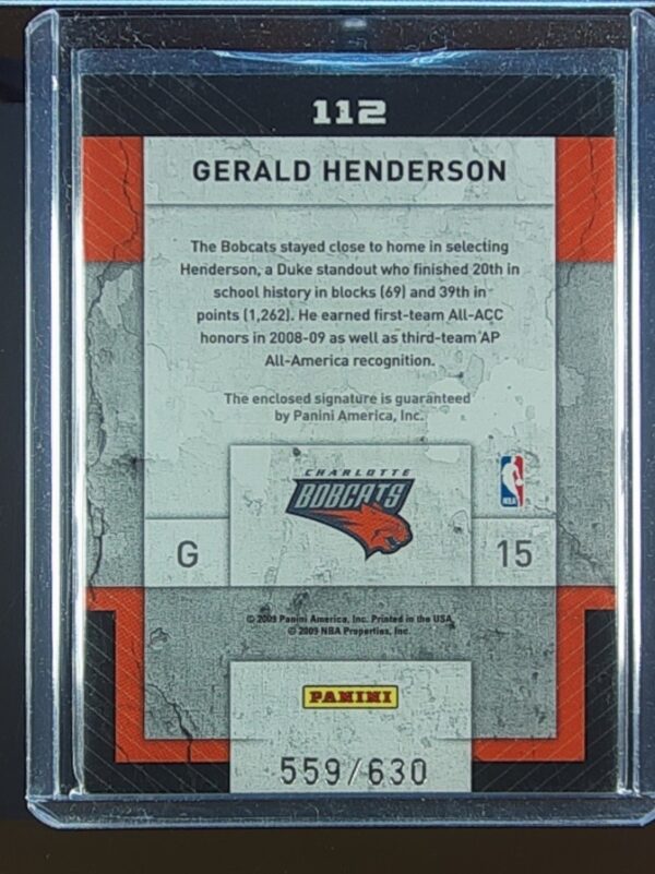 2009-10 Panini Threads Gerald Henderson AUTO RC /630 #112 Bobcats - Image 3