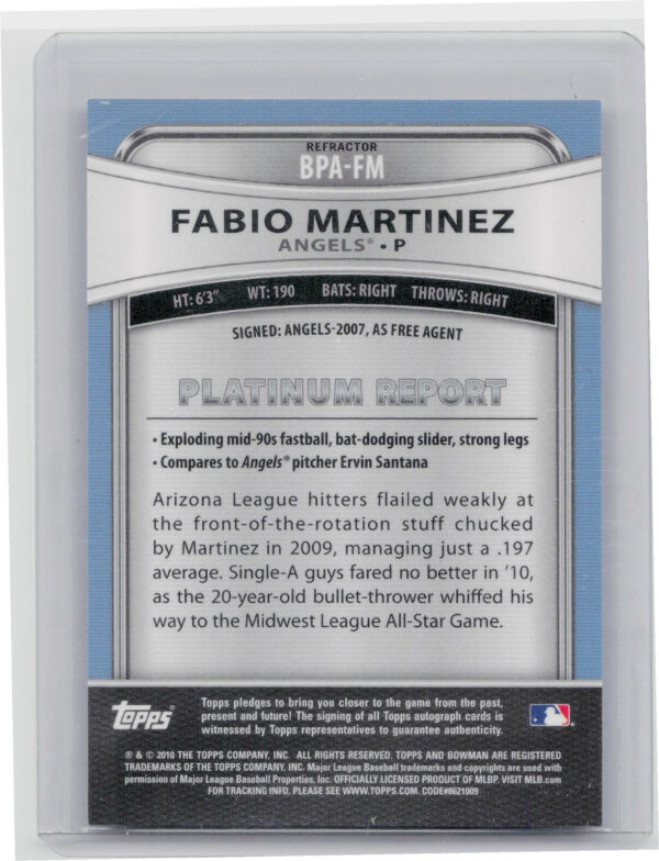2010 Bowman Platinum Fabio Martinez AU #BPA-FM Angels Prospect Autographs Refrac - Image 3