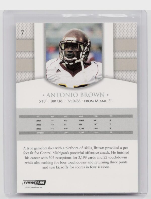 2010 Press Pass PE Antonio Brown #7 Chippewas - Image 3