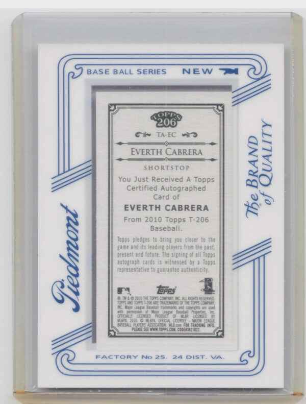 2010 Topps 206 Everth Cabrera AU #TA-EC Padres Mini Framed Autographs Piedmont - Image 3