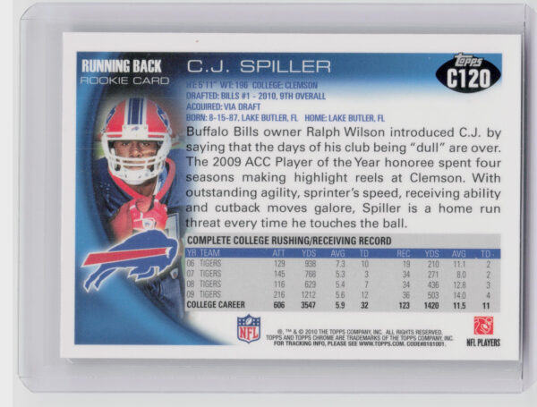 2010 Topps Chrome C.J. Spiller RC #C120 Bills - Image 3