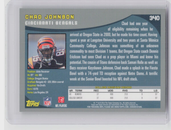 2010 Topps Chrome Chad Johnson #340 Bengals Anniversary Reprints - Image 3