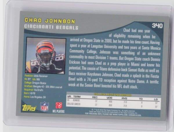 2010 Topps Chrome Chad Johnson #340 Bengals Anniversary Reprints - Image 3