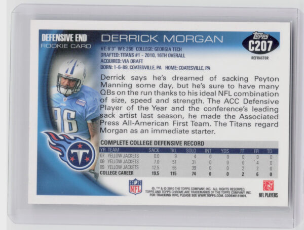 2010 Topps Chrome Derrick Morgan Refractors #C207 Titans - Image 3