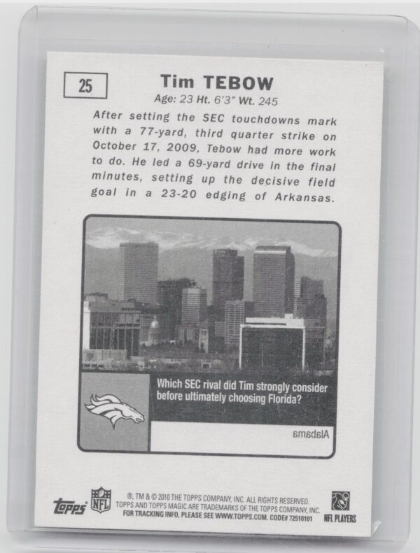 2010 Topps Magic Tim Tebow RC #25 Broncos - Image 3