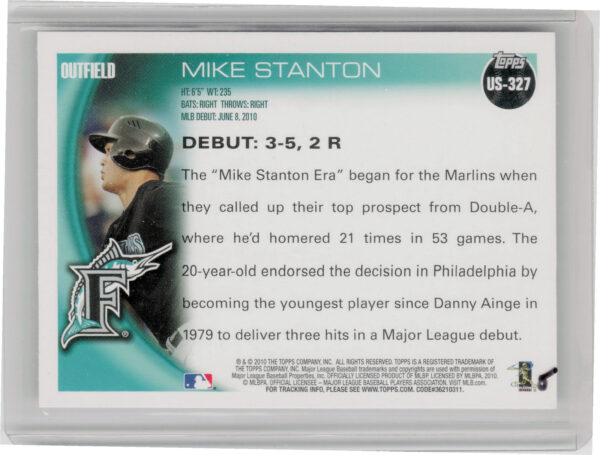 2010 Topps Update Mike Stanton #US-327 Marlins - Image 3