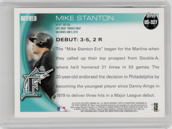 2010 Topps Update Mike Stanton #US-327 Marlins - Image 3