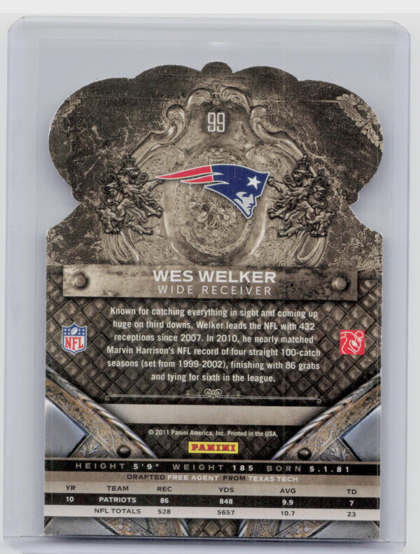 2011 Panini Crown Royale Wes Welker #99 Patriots - Image 3