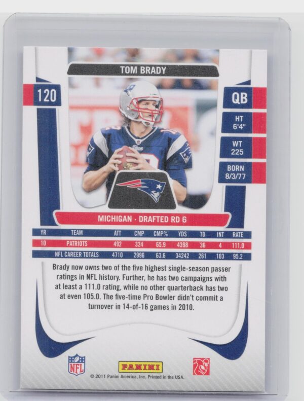 2011 Panini Prestige Tom Brady #120 Patriots - Image 3